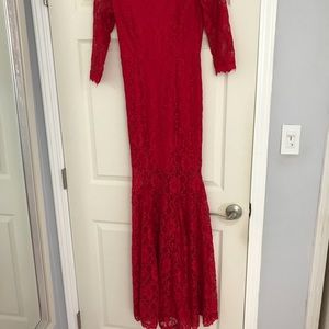 Red maxi long gown lace dress prom sz S